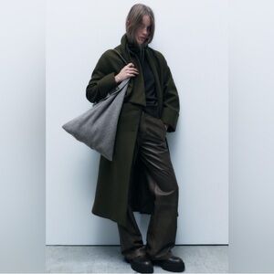 NWT ZARA & MANTECO Special Edition Wool + Leather Bucket Bag Navy Blue